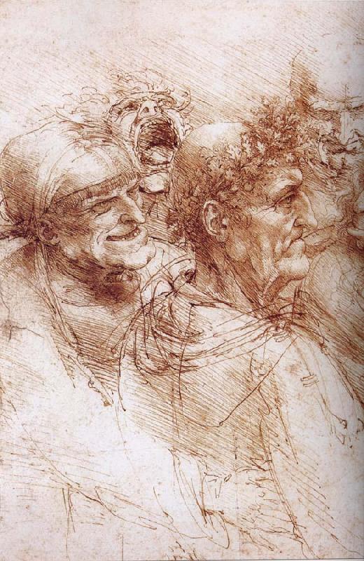 LEONARDO da Vinci Funf studies of grotesque faces Germany oil painting art